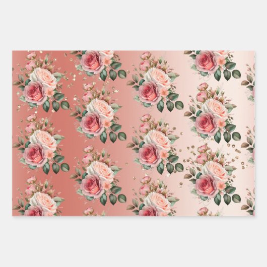 Gouden Confetti Rozen Bloemen Vrijgezellenfeest Inpakpapier Vel (Voorkant)