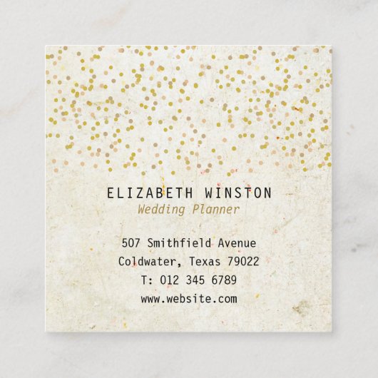 Gouden Confetti rustieke Boho Vierkante Visitekaartje (Achterkant)
