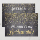 Gouden Confetti schoolbord Wil je mijn bruidsmeisj Kaart (Voorkant / Achterkant)