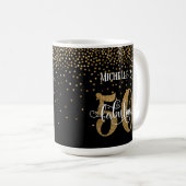 Gouden Confetti Script 50 & Fabulous over Zwart Koffiemok (Voorkant rechts)
