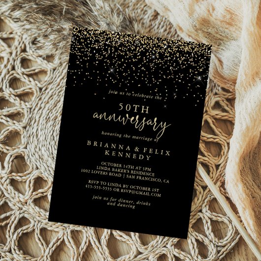 Gouden Confetti Script 50ste Huwelijksverjaardag   Kaart