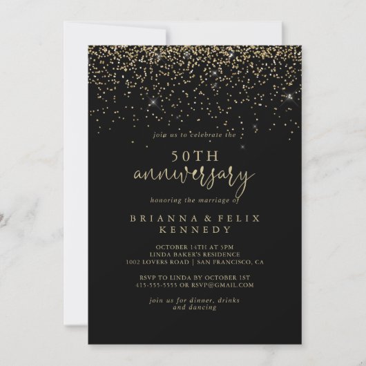 Gouden Confetti Script 50ste Huwelijksverjaardag   Kaart (Voorkant)