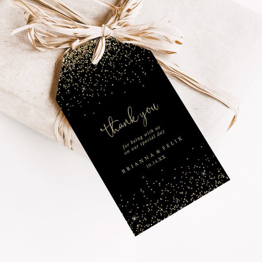 Gouden Confetti Script bruiloft dank u Cadeaulabel