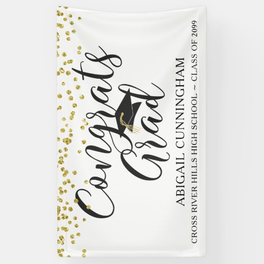 Gouden Confetti Script FELICITEERT AFSTUDEERDER Wi Spandoek (Verticaal)