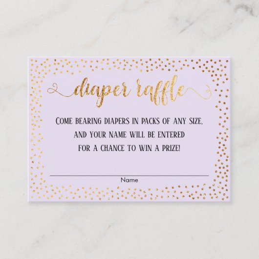Gouden confetti, script lavendel luierspel kaarten (Voorkant)