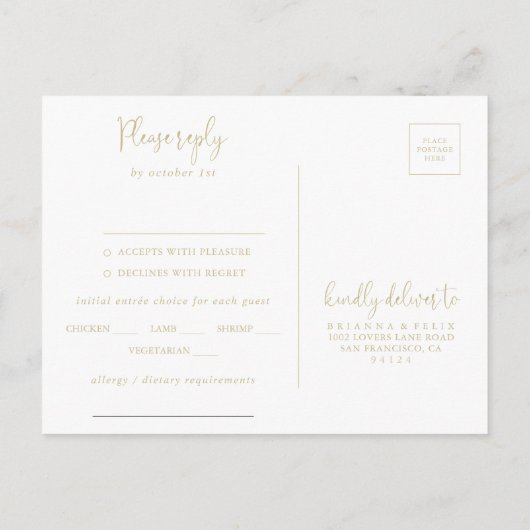 Gouden Confetti Script Menu Keuze RSVP Postkaart (Achterkant)