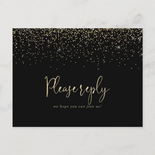Gouden Confetti Script Menu Keuze RSVP Postkaart (Voorkant)