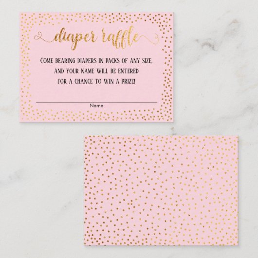 Gouden Confetti & Script op Roze Luier Raffle Kaar Informatiekaartje (Voorkant / Achterkant)