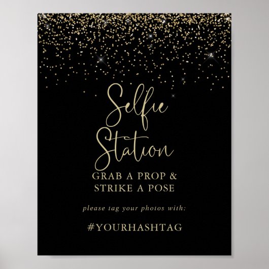 Gouden Confetti Script Selfie Station Bord Poster (Voorkant)