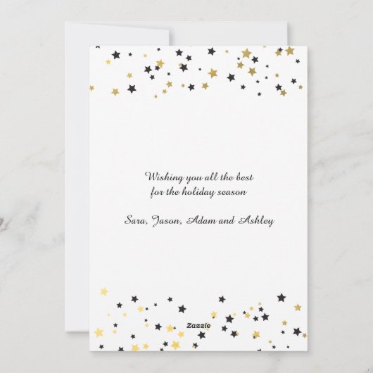 Gouden Confetti Sterren | Vakantie Fotokaart Feestdagenkaart (Achterkant)