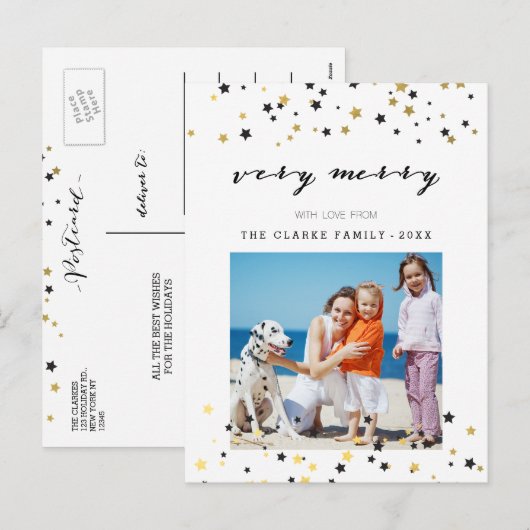Gouden Confetti sterren | Vakantiefoto Briefkaart (Voorkant / Achterkant)
