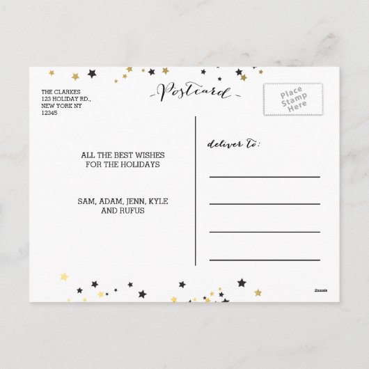 Gouden Confetti sterren | Vakantiefoto Briefkaart (Achterkant)