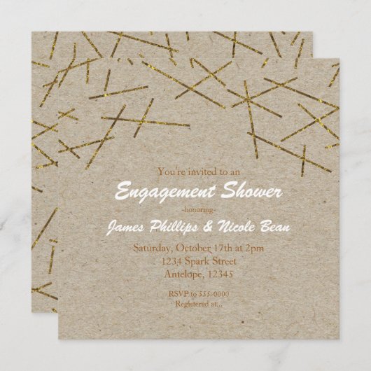 Gouden Confetti Sticks Rustieke Kraft Celebration Kaart (Voorkant / Achterkant)