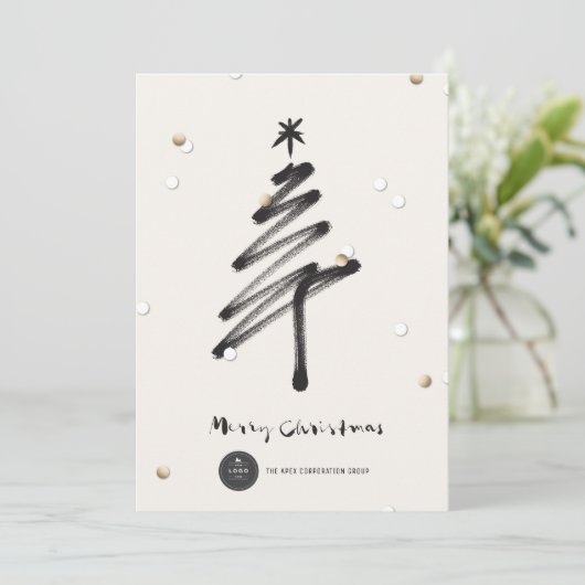 Gouden Confetti Stijlvolle Borstel Boom Modern Zak Feestdagenkaart (Staand voorkant)