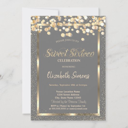 Gouden Confetti Stippen Bruin Zoet 16 Kaart (Voorkant)