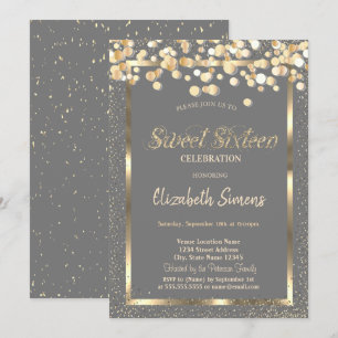 Gouden confetti stippen Bruine Sweet 16 Kaart
