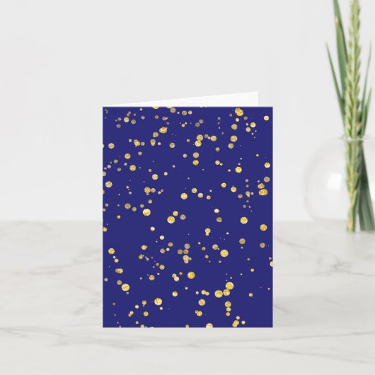 Gouden confetti stippen donkerblauw  bedankkaart (Voorkant)