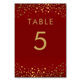 Gouden Confetti Stippen en Maroon Rood - Tafelnumm Kaart