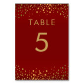 Gouden Confetti Stippen en Maroon Rood - Tafelnumm Kaart (Achterkant)