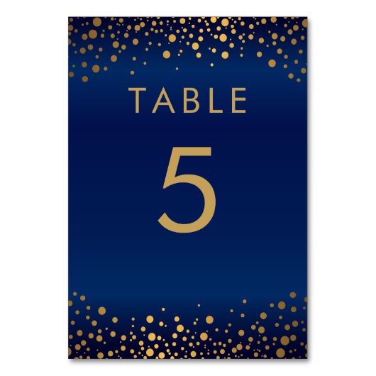 Gouden Confetti Stippen en Navy Blue - Tafel Kaart (Voorkant)
