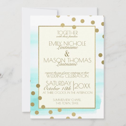 Gouden Confetti Stippen en Waterverf bruiloft Kaart (Voorkant)