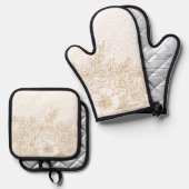 gouden Confetti stippen floraal Ovenwant & Pannenlap Set (Voorkant / Achterkant)