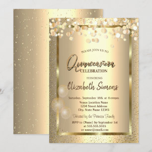 Gouden confetti stippen frame ballonnen Quinceañer Kaart