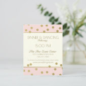 Gouden Confetti Stippen Ivoor en Roze Receptie Kaart (Staand voorkant)