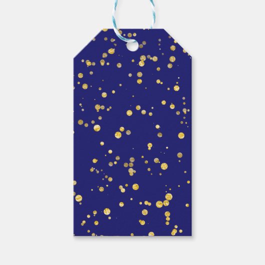 Gouden confetti stippen Middennachtblauw Cadeaulabel (Voorkant)