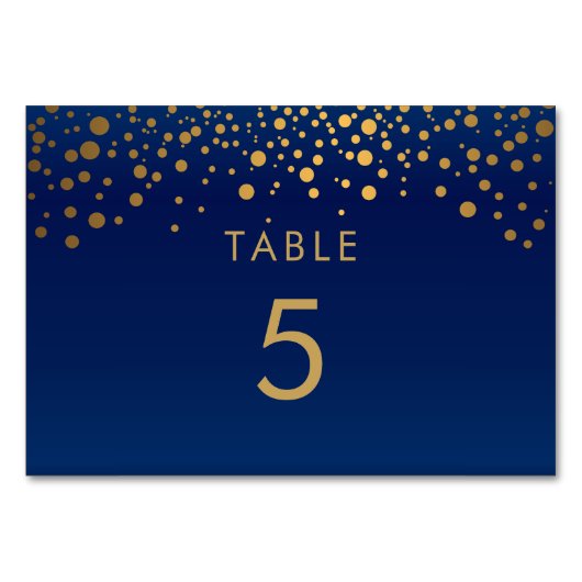 Gouden Confetti Stippen & Navy Blue 2 - Tafel Kaar Kaart (Voorkant)