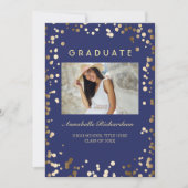 Gouden Confetti Stippen Navy Elegant Foto Afstuder Kaart (Voorkant)
