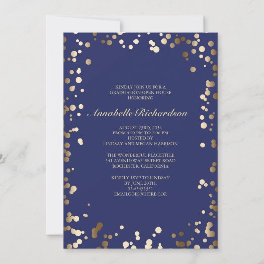 Gouden Confetti Stippen Navy Elegant Foto Afstuder Kaart (Achterkant)