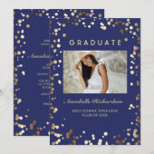 Gouden Confetti Stippen Navy Elegant Foto Afstuder Kaart (Voorkant / Achterkant)