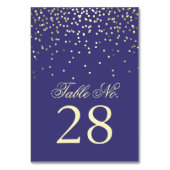 Gouden Confetti Stippen Navy Trouwtafel Nummer Kaart (Achterkant)