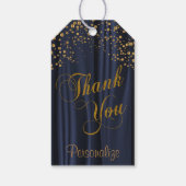 Gouden Confetti Stippen op Navy Blue Satin | Dank Cadeaulabel (Achterkant)