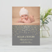 Gouden Confetti Stippen Pasgeboren Baby Foto Geboo Aankondiging (Staand voorkant)