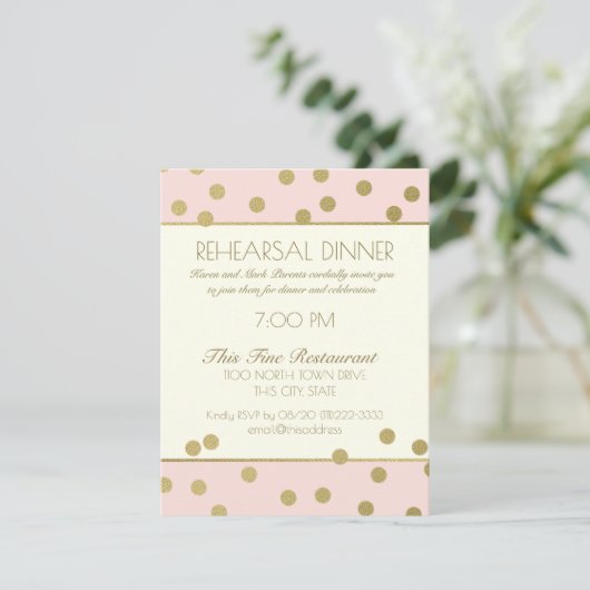 Gouden Confetti Stippen repetitie diner Kaart (Staand voorkant)