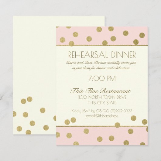Gouden Confetti Stippen repetitie diner Kaart (Voorkant / Achterkant)