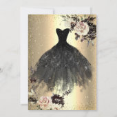 Gouden Confetti Stippen, Rozen, Lijst Zwart Jurk Kaart (Achterkant)