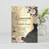 Gouden confetti stippen, Rozen, Zwarte jurk met fr Kaart (Staand voorkant)