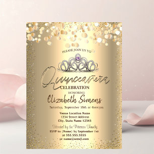 Gouden confetti stippen, Tiara Quinceañera Kaart