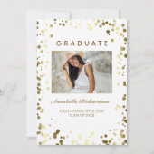 Gouden Confetti Stippen Wit Elegant Foto Afstudere Kaart (Voorkant)