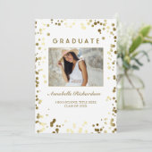 Gouden Confetti Stippen Wit Elegant Foto Afstudere Kaart (Staand voorkant)