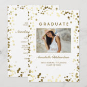 Gouden Confetti Stippen Wit Elegant Foto Afstudere Kaart (Voorkant / Achterkant)