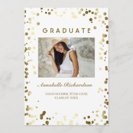 Gouden Confetti Stippen Wit Elegant Foto Afstudere Kaart