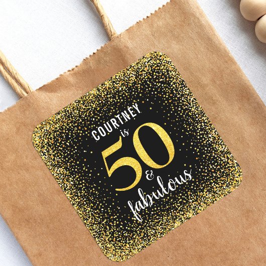 Gouden confetti stippen zwart 50 fabelachtig scrip vierkante sticker