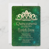 Gouden Confetti Tiara Waterverf Groene Quinceañera Kaart (Voorkant)