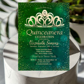 Gouden Confetti Tiara Waterverf Groene Quinceañera Kaart