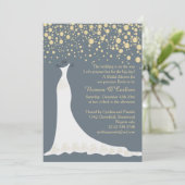 Gouden confetti, toga op grijsblauw Vrijgezellenfe Kaart (Staand voorkant)