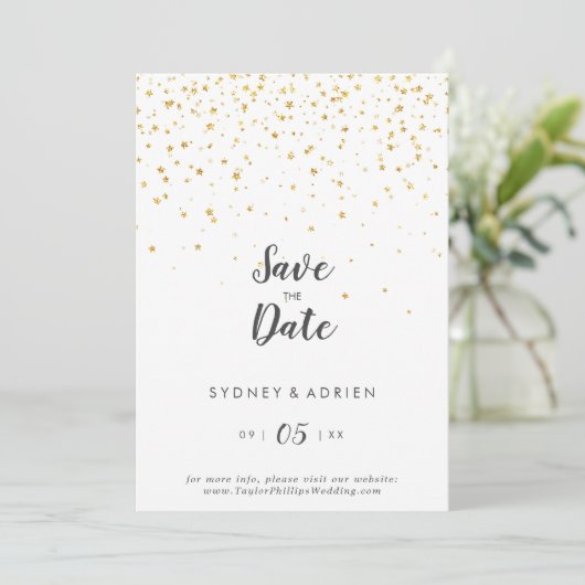 Gouden Confetti Trouw Save The Date (Staand voorkant)